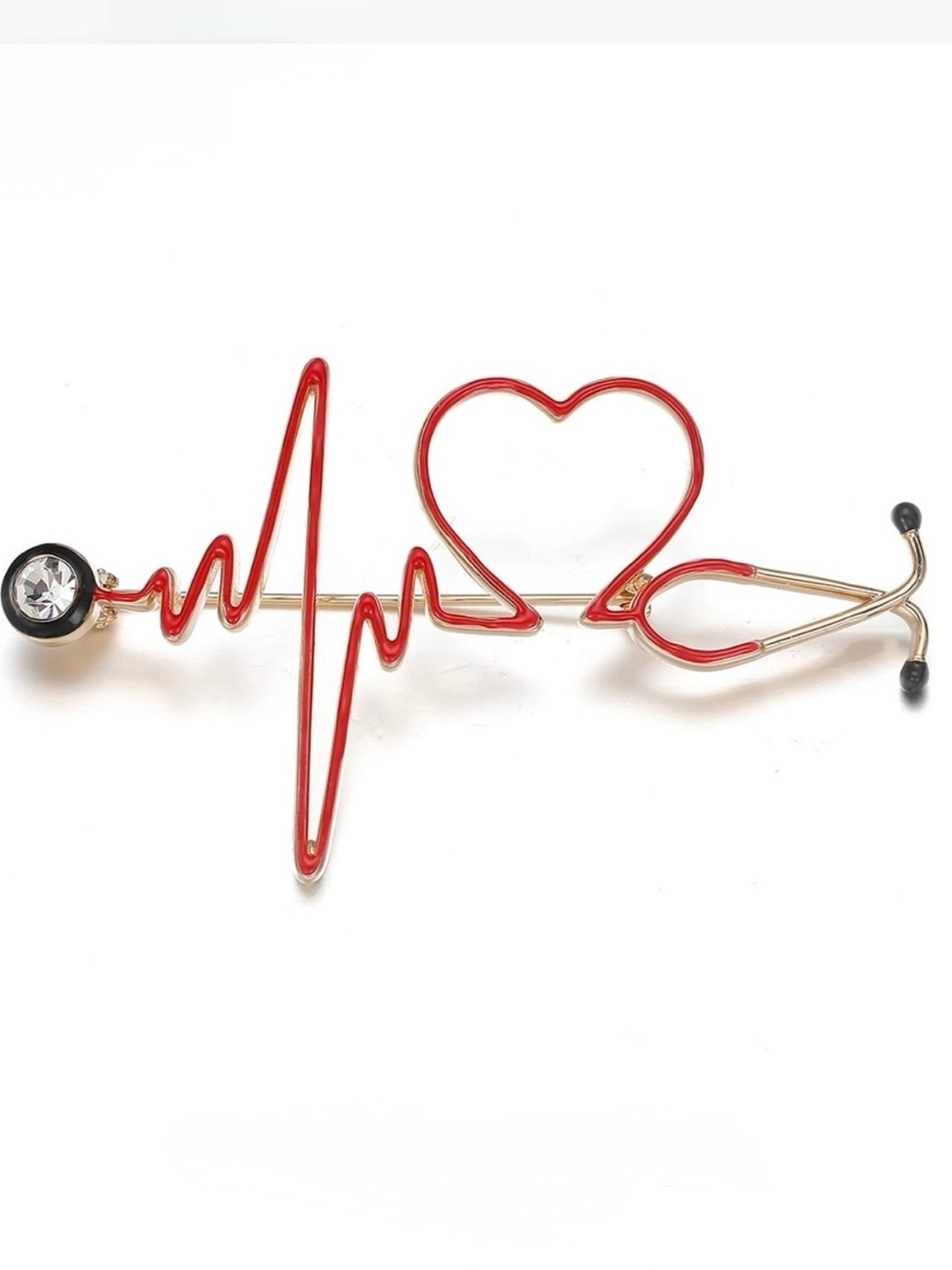 Red Heartbeat Stethoscope Pin Brooch